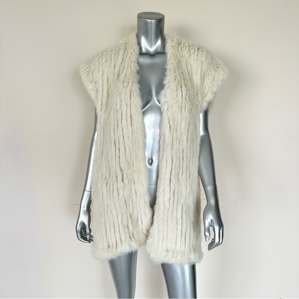 NEW!!! Josie Natori natural rabbit fur women vest One size